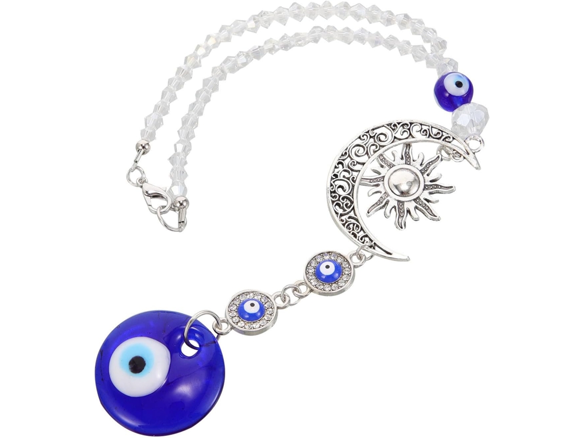 Ornamento Olho Grego para Pendurar em Faixa Metálica e de Vidro, Decoração Elegante