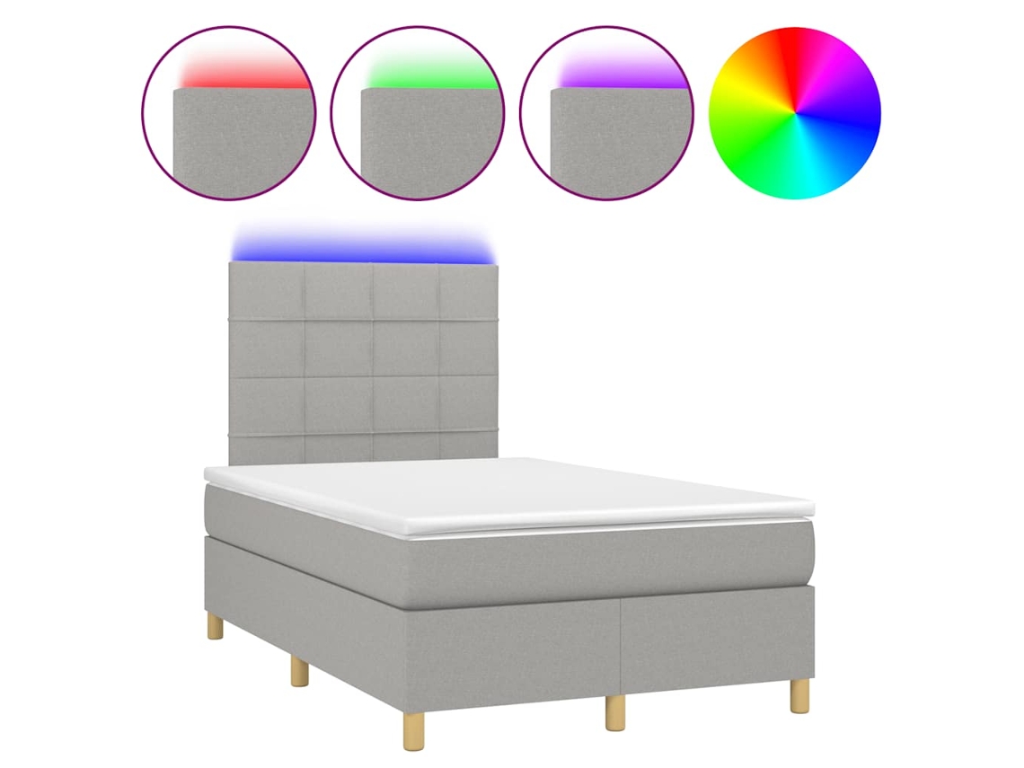 Cama Box Spring com Colchão e Led 120x190 cm Tecido Cinza Claro MAISON EXCLUSIVE
