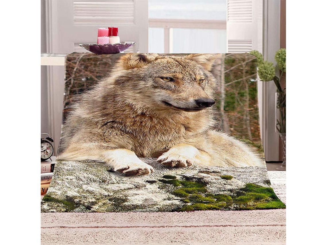Manta com Estampa de Lobo em 3d Microfibra 80x150cm