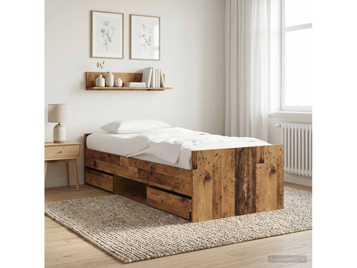 Vidaxl Estrutura Da Cama Madeira Antiga Derivados De Madeira