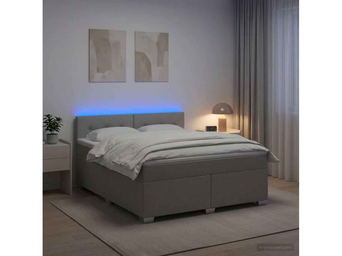 Vidaxl Cama Box Spring Com Colchão E Led Cinzento-claro 140 X 200 Cm