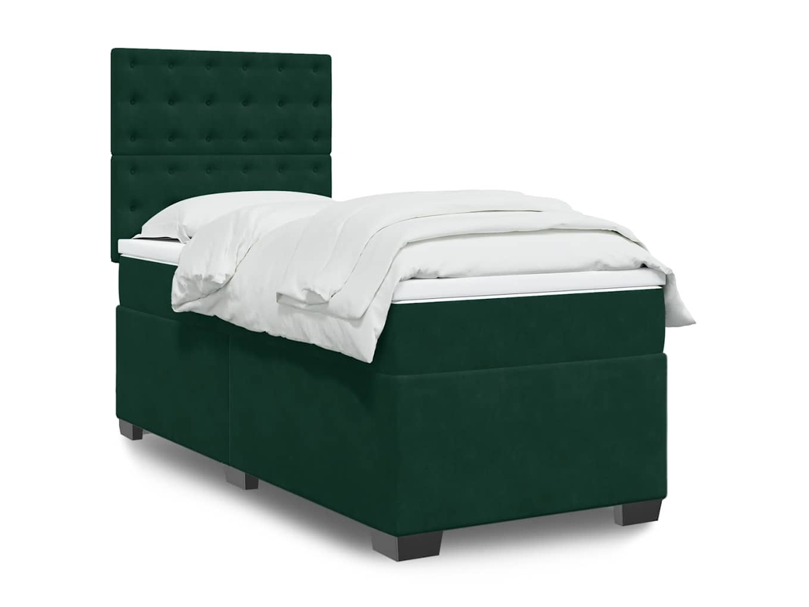 Vidaxl Cama Com Molas/colchão 90x200 Cm Veludo Verde-escuro