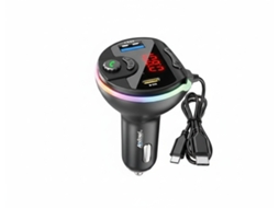 Transmissor Fm Bluetooth Mp3 Player Entrada Usb Duplo + Type-c 3.1a Led Ambiente Andowl Q-c80 Preto