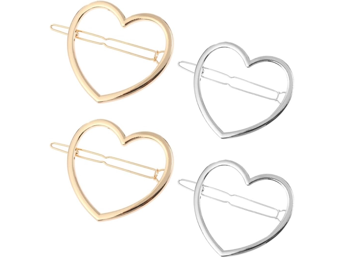 Conjunto de 4 presilhas de cabelo em formato de coração com faixa metálica para meninas e mulheres.