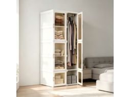 Guarda‑roupa Dobrável Portátil Em Pp,armário Com Portas Transparentes Pet,10 Compartimentos 6 Portas 1 Varão,branco,69x50x170cm