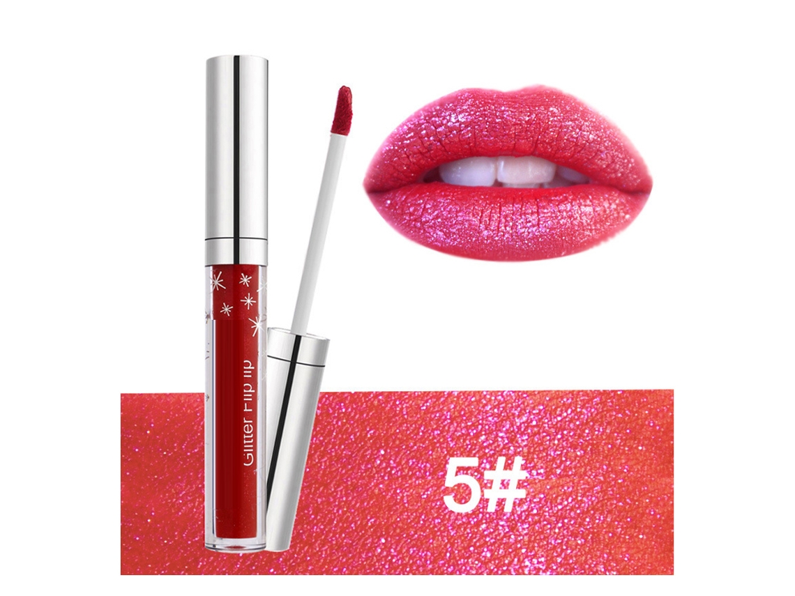 Batom Líquido Handaiyan, Vermelho Intenso com Glitter, 4ml, Longa Duração, Não Pegajoso, À Prova D'Água