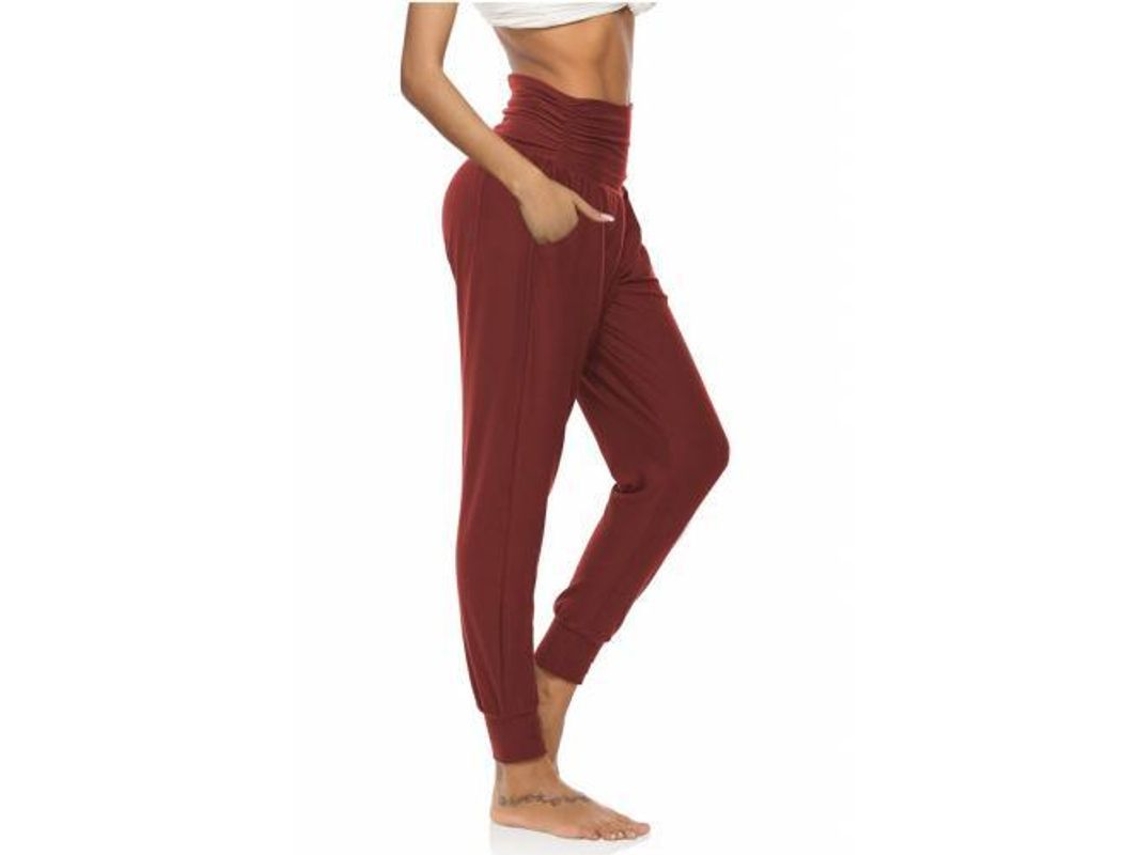 2026 pantalones de Yoga para Mulher Joggers Soltos com Bolsos para Treino e Descanso XL Borgoña