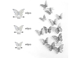 12pcs Pegatinas De Mariposas Huecas 4d Para Decoración De Pared, Diy, Fiestas, Bodas Y Habitaciones Infantiles Plata 1