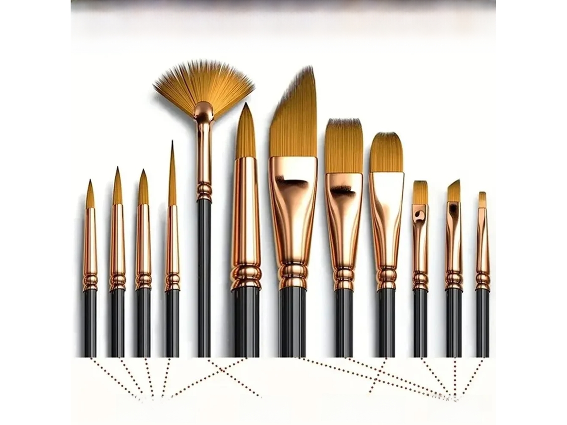 Conjunto de 12 Pincéis de Nylon para Aquarela e Pintura a Óleo, Incluindo Pincéis de Nylon Planos. MDUG