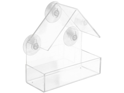 Casinha de Pássaros AQUAFORGE em Acrílico, Comedouro, Bandeja Expositora com Ventosa, 15x7x16 cm