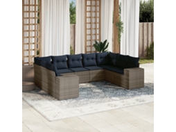Vidaxl Conjunto De Sofá De Jardim De 9 Peças Com Almofadas Em Rattan Sintético Cinza