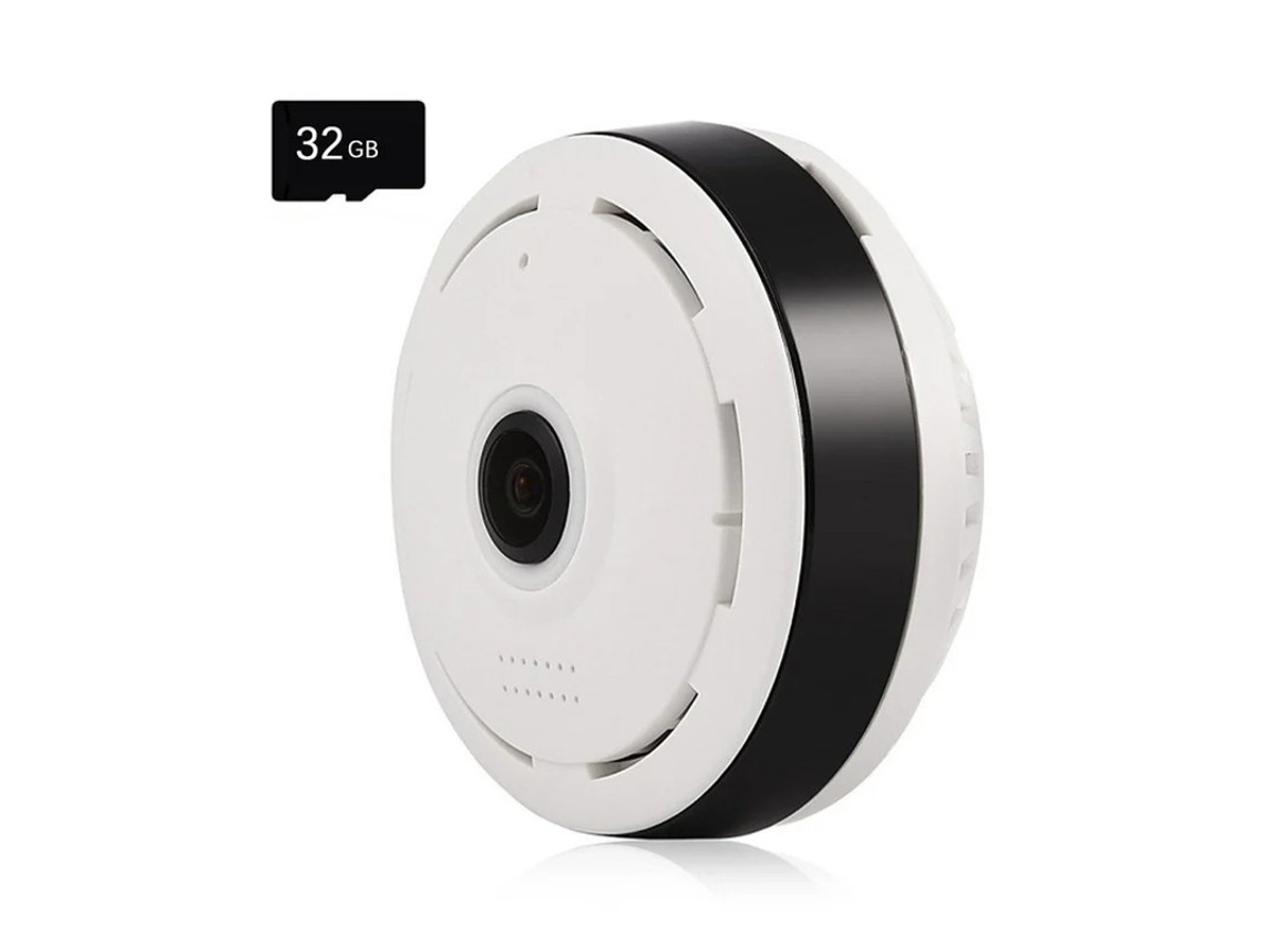 Câmera de vigilância Bestvite V380pro com cartão de memória de 32 GB, conexão Wi-Fi, visão panorâmica de 360°, compatível com Android/iPhone, branca