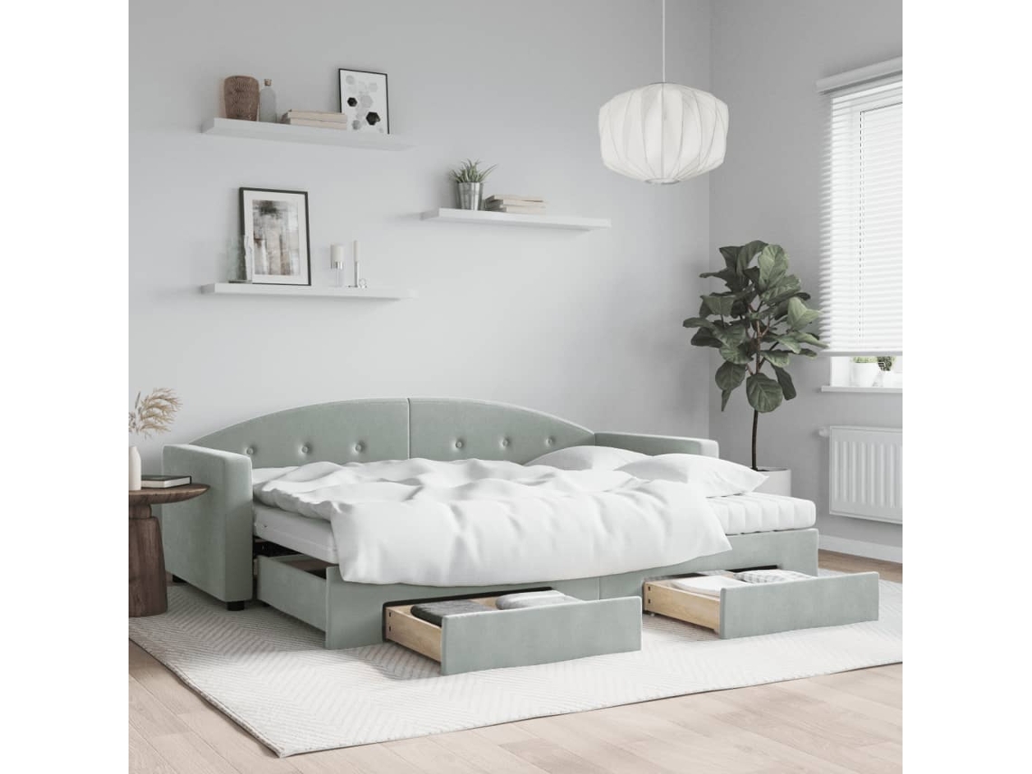 Vidaxl Sofá-cama C/ Gavetão E Gavetas 80x200 Cm Veludo Cinzento-claro