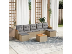 Vidaxl 8 Pcs Conjunto De Sofás P/ Jardim Com Almofadões Vime Pe Bege