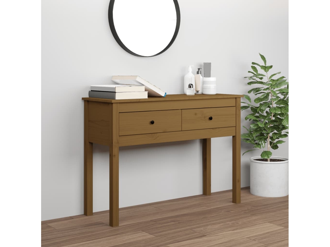Vidaxl Mesa Consola 100x35x75 Cm Madeira De Pinho Maciça Castanho Mel