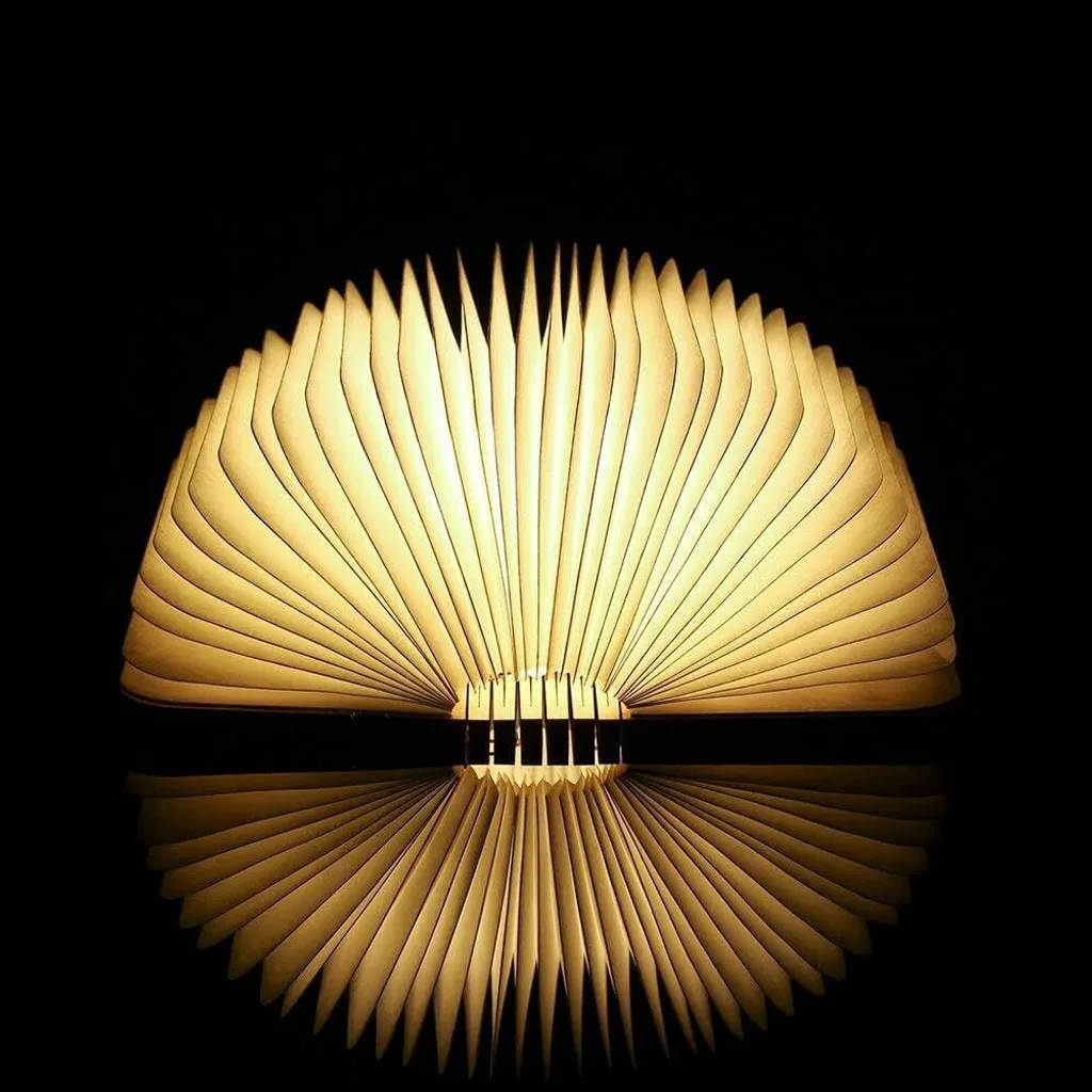 Luminária De Livro Madeira, Luminária De Livro Led Dobrável, 5 Cores Diferentes, Pequena Luz Noturna Com Design Super Criativo, Recarregável Via Usb