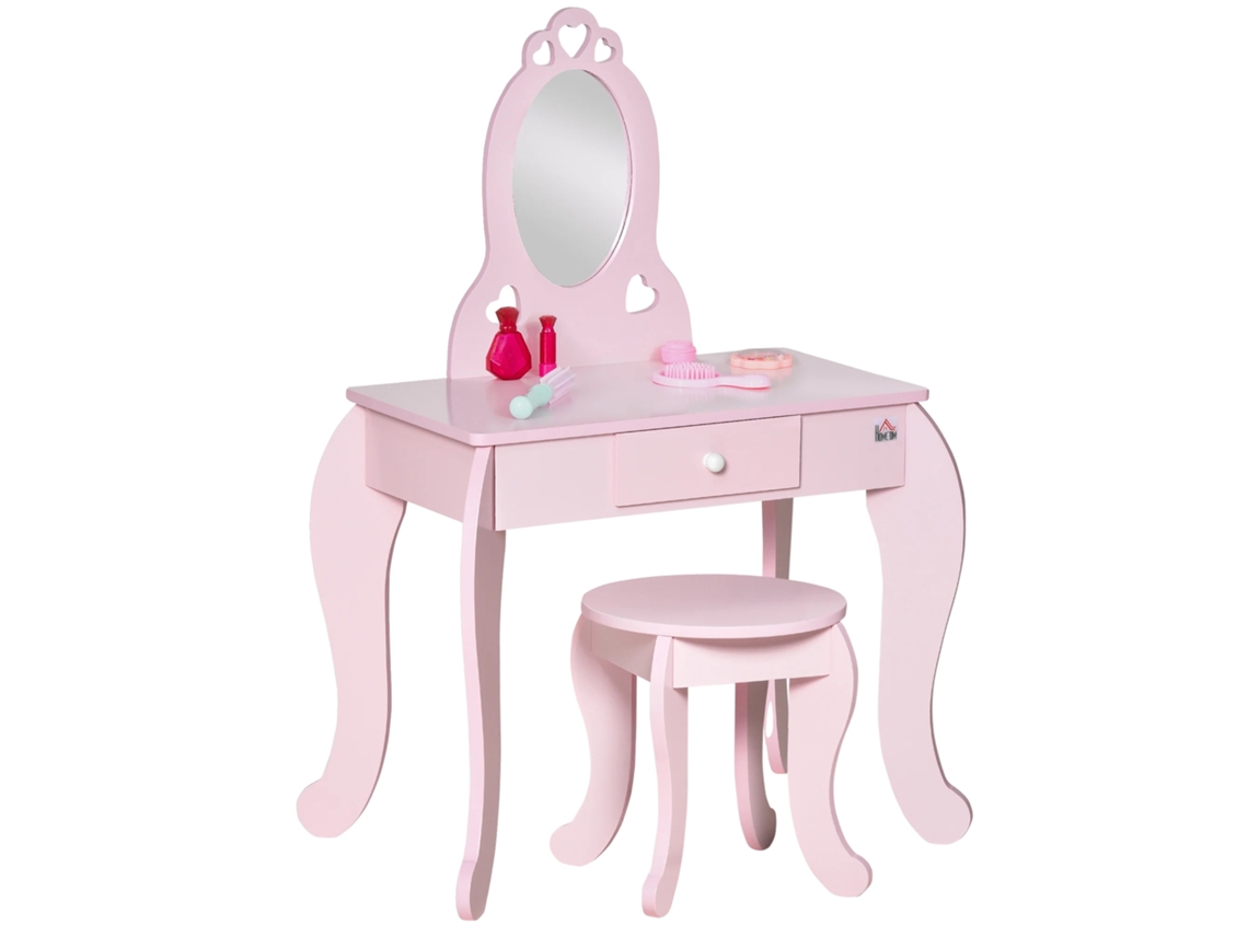 Mesa De Maquiagem Infantil, Madeira, 60 Cm X 36 Cm X 88 Cm, Para Idades De 3 A 6 Anos, Montagem Necessária, Bordas Arredondadas Para Segurança