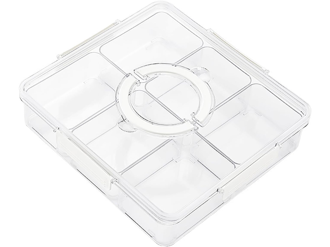 Bandeja Organizadora De Alimentos Com Divisórias, Grande Capacidade E Tampa Organizador De Plástic Gokoco