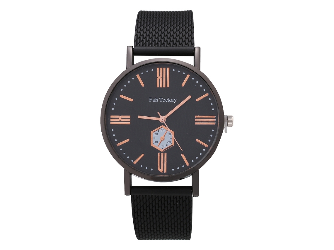 Relógio de Pulso Masculino de Quartzo com Pulseira de Malha Estilo Simples Fashinable (ouro Preto)