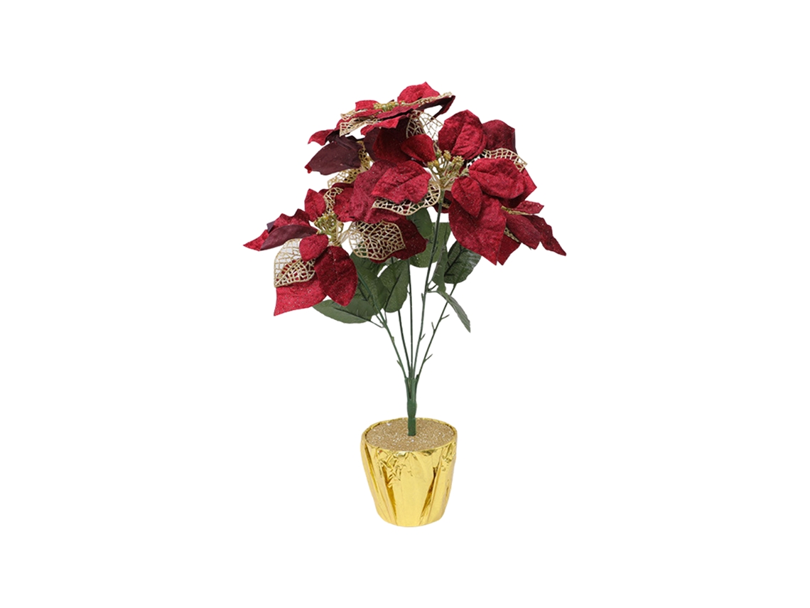 Flores De Natal Em Vasos 5 Cabeças Estilo Vinho Tinto