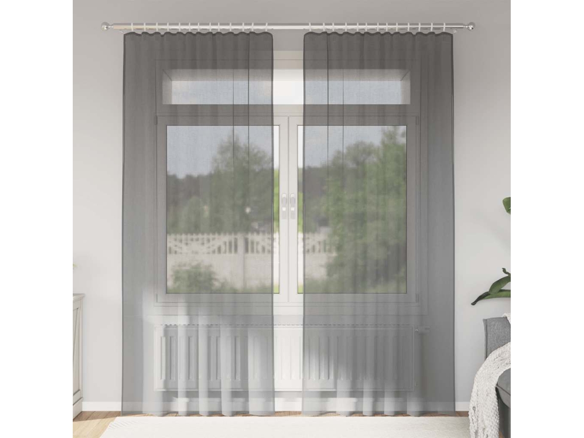 Vidaxl Cortinas De Voile Com Bolsos Para Varão 2 Pcs Cinzento-escuro