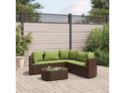 Vidaxl 6 Pcs Conjunto De Sofás Jardim C/ Almofadões Vime Pe Castanho