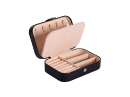 Caja De Joyería Portátil De Cuero Transnacional, Grande Capacidad, Para Collares, Anillos, Pendientes, 16.5*11.5*5.5 Negro