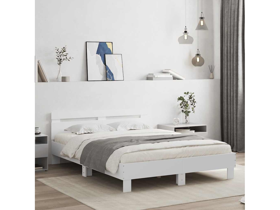 Vidaxl Estrutura Cama C/ Cabeceira 150x200 Cm Derivados Madeira Branco