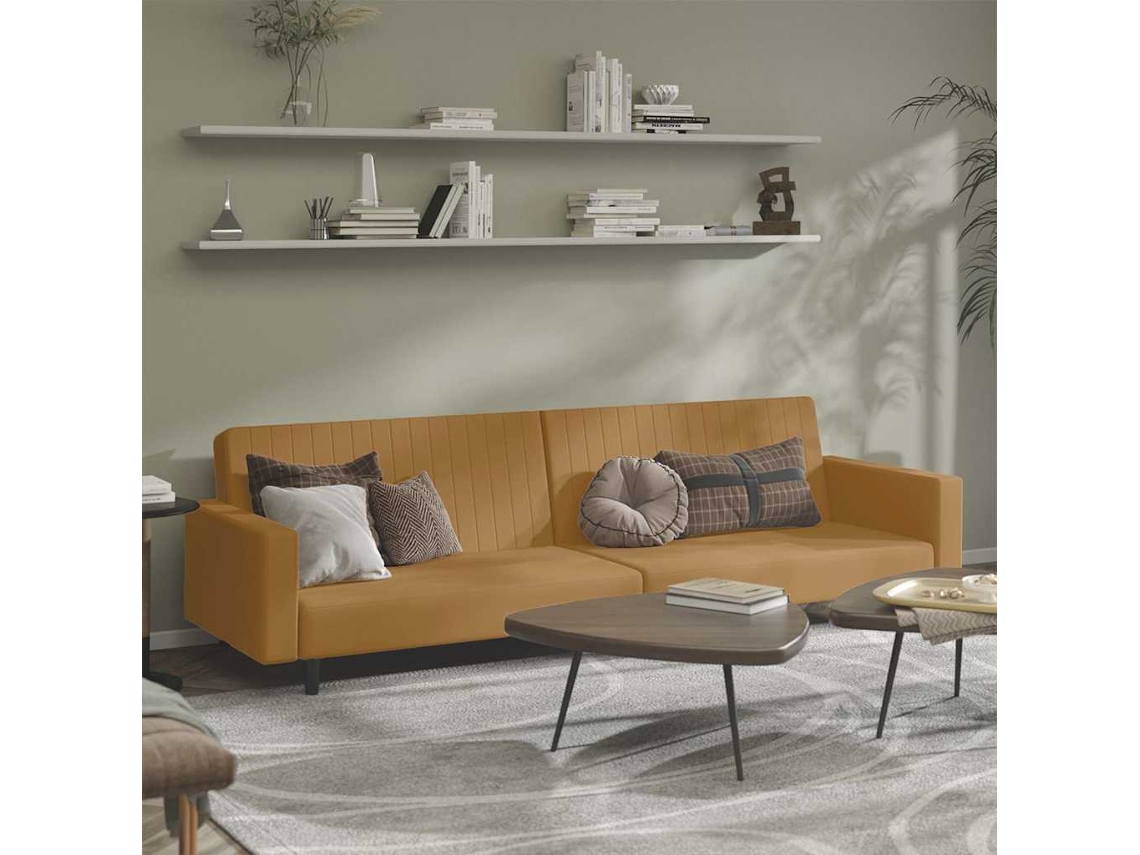 Vidaxl Sofá-cama De 2 Lugares Veludo Castanho