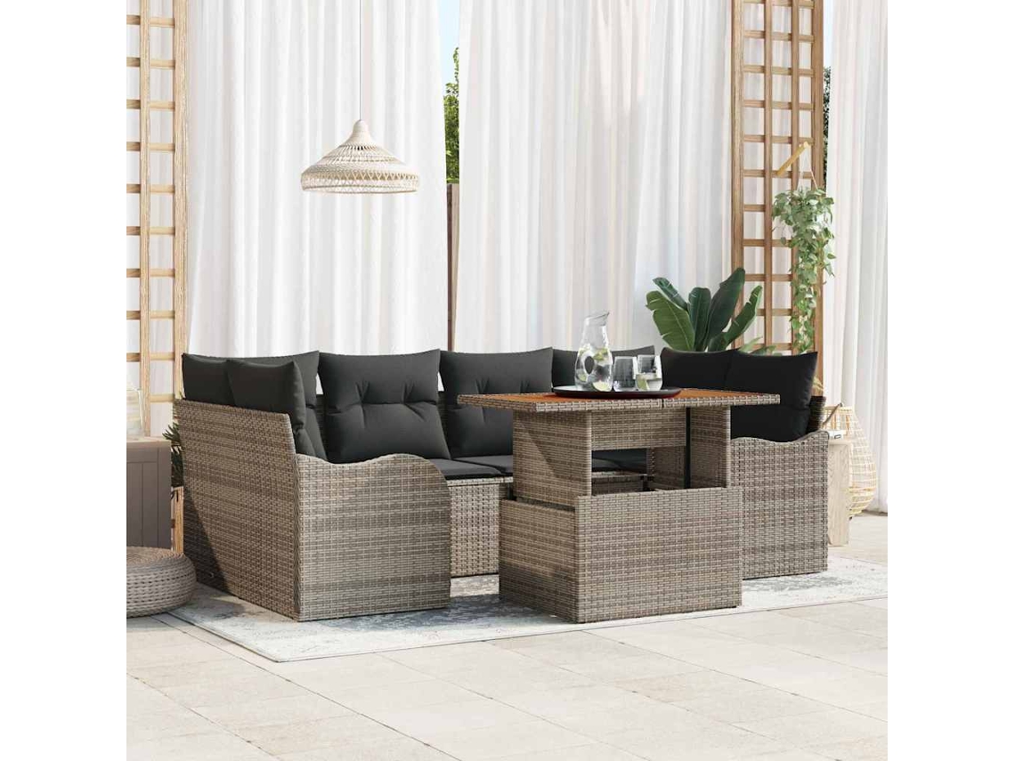Vidaxl Conjunto De Sofá De Jardim 7 Unid. Cinzeto Rattan Sintético