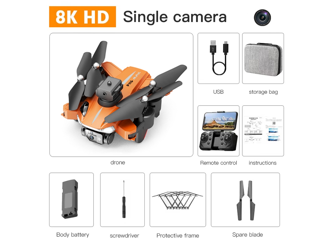 Drone Dobrável P11S com Câmera Única 8K Prevenção de Obstáculos em 360 1 Baterias Duração Da Bateria: 20 Min Laranja