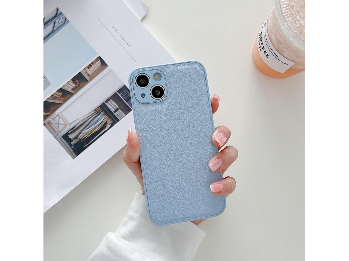 Capa Para Iphone 17 Pro, Cor Azul Celeste Sólida, Em Couro E Silicone, Com Proteção Total.
