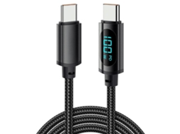 Cabo Usb Trançado Type C 100W 5A Pd Ecrã Led 100Cm Preto
