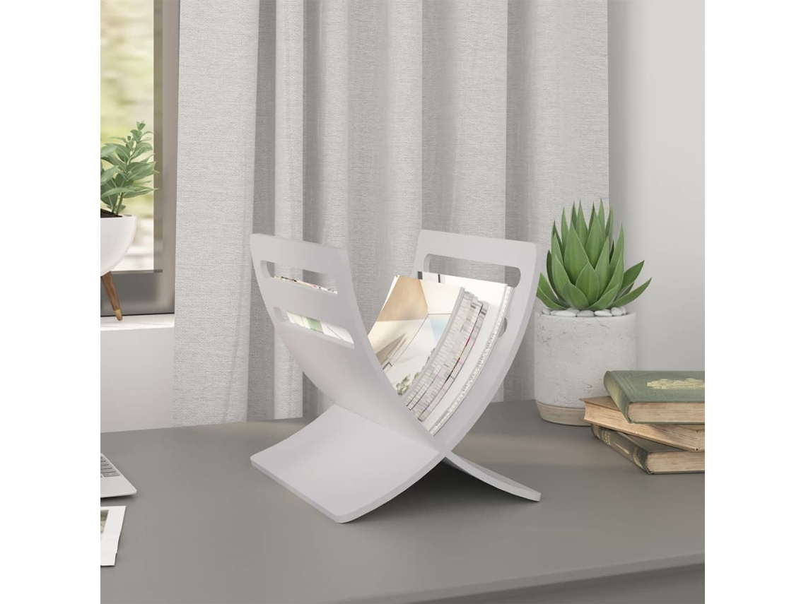 Vidaxl Porta-revistas De Suporte No Chão Madeira Branco