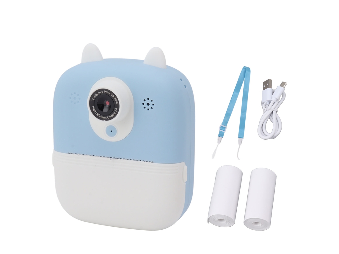 Câmera Instantânea Digital para Crianças 2.4" Hd com Dual Lente e Impressão Imediata Azul