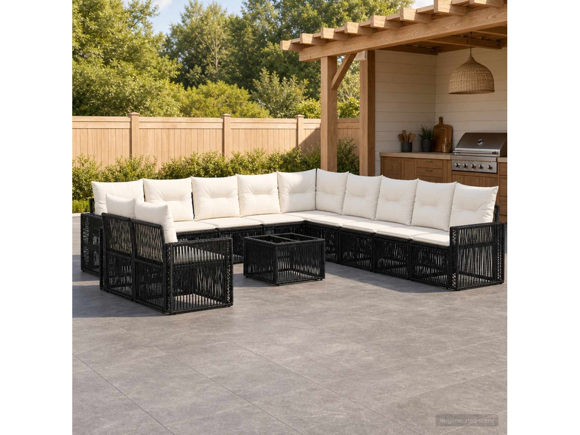 Vidaxl Conjunto De Sofá De Jardim 12 Unid. Preto E Branco Creme