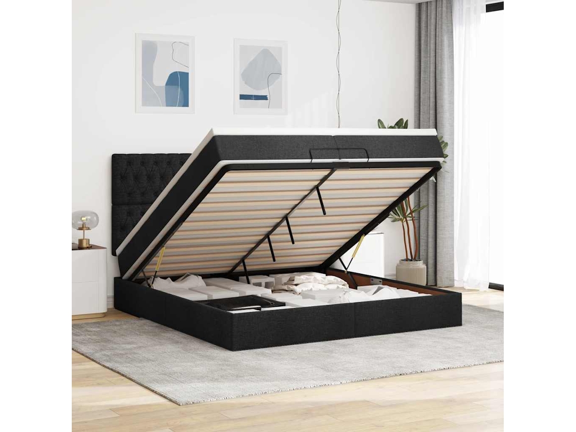 63 / 5,000vidaxl Estrutura de Cama Otomana com Colchões Tecido Preto