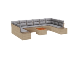 Conjunto 11 Móveis Para Exterior Vidaxl Bege Vime Pe (55 X 55 X 37 Cm)