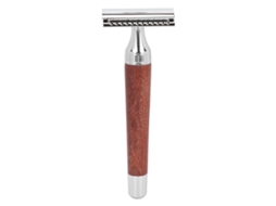 Aparelho de barbear vintage com lâmina dupla, seguro e preciso, design ergonômico, suave para a pele masculina.
