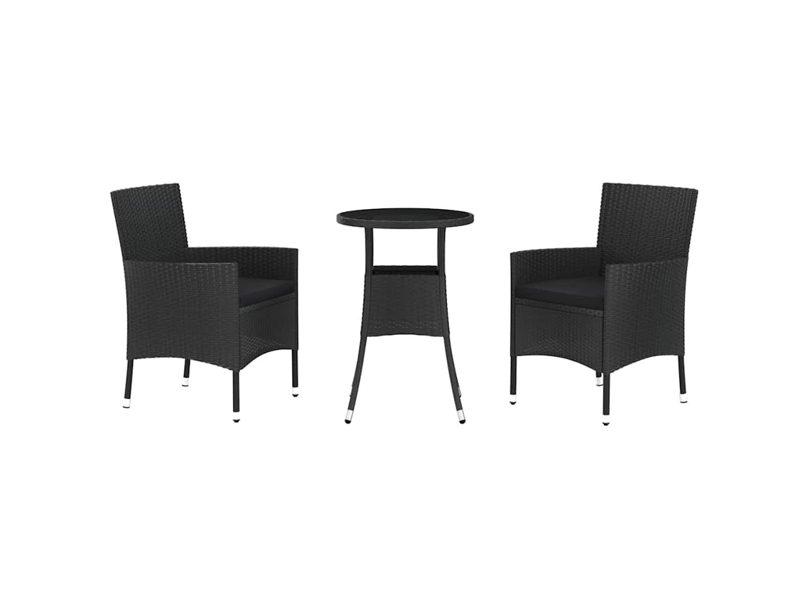 Maison Exclusive - 3 Pcs Conjunto Bistrô De Jardim C/ Almofadões Vime Pe Preto