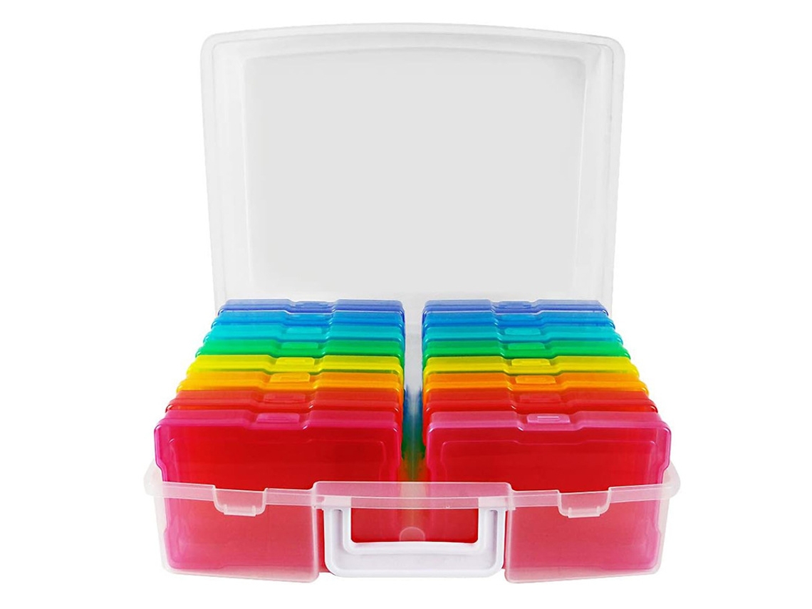Organizador de Fotos Transparente 4" X 6", Caixa para Armazenamento de Fotos com 16 Compartimentos Internos BRILVIBERA