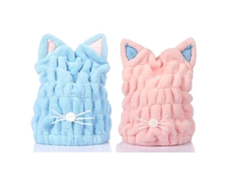 Toalha Secadora de Cabelo, Microfibra, Estilo Gatinho, Azul+Rosa, 23x28 | S/MARCA
