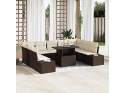 Vidaxl Conjunto De Sofá De Jardim 10 Unid. Marrom E Creme Vime Pe