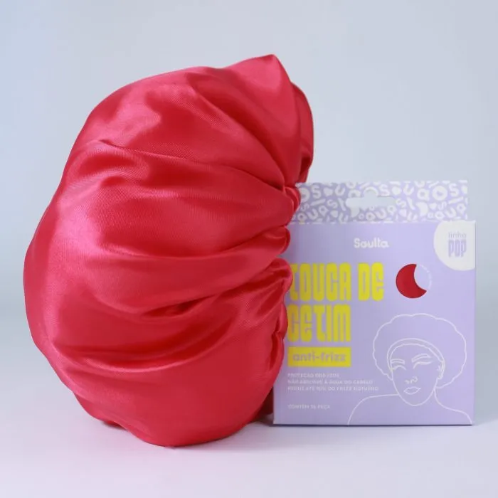 Chapéu anti-frizz de cetim rosa pop com elástico ajustável de camada única tamanho soulta