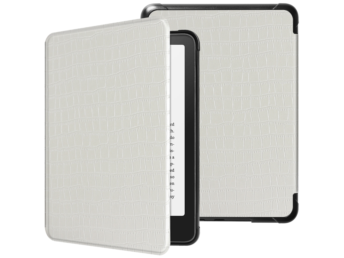 Elysve Capa Protetora Para Kindle Paperwhite 7 Polegadas 2024, Em Pele Sintética Com Padrão De Crocodilo Branco