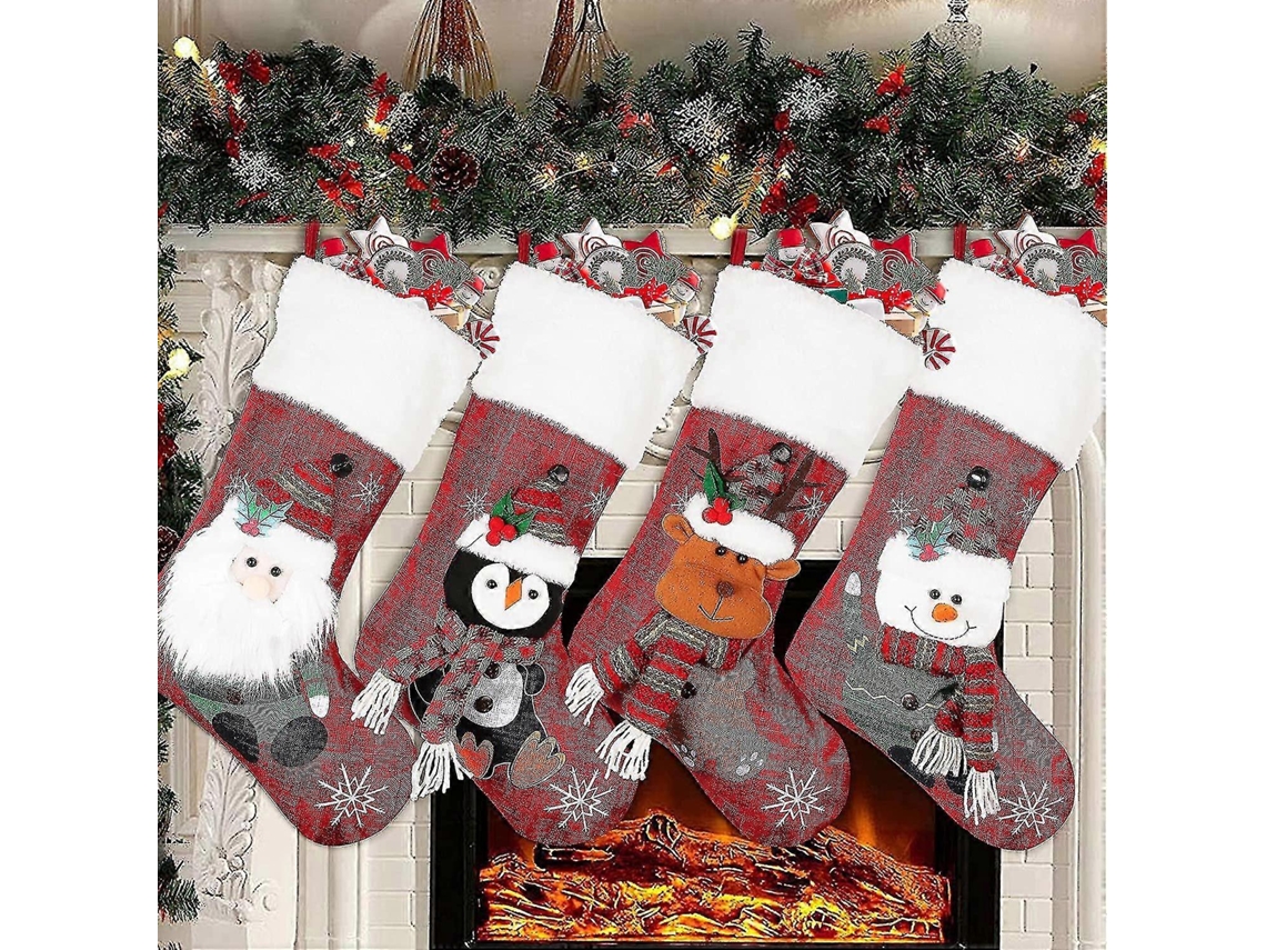 Pacote Com 4 Meias De Natal, 19 Meias De Natal Com Floco De Neve, Rena, Pinguim, Boneco De Neve, Papai Noel E Pele Sintética Olysi Shop