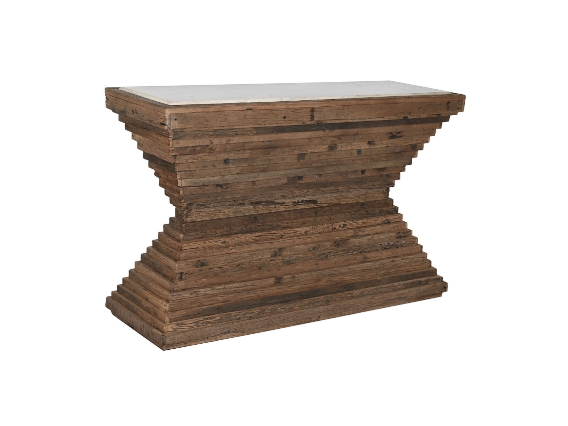 Consola HOME ESPRIT Amarelo Branco Castanho Mármore Madeira Reciclada 138 X 45 X 87 Cm