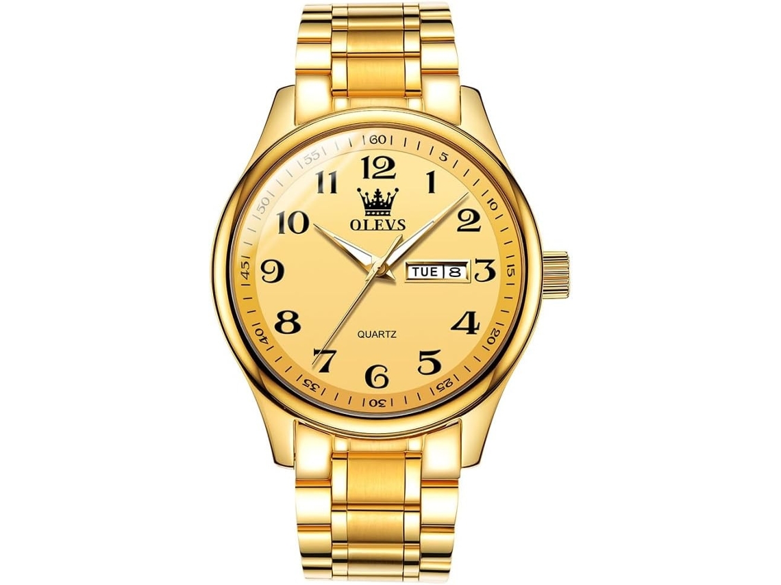 Lurelia Relógio Masculino, Movimento De Quartzo, Data/calendário, Luminoso, Detalhes Com Strass, Aço Inoxidável, Dourado