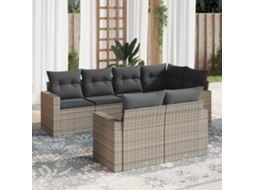 Vidaxl 7 Pcs Conjunto Sofás P/ Jardim C/ Almofadões Vime Pe Cinzento