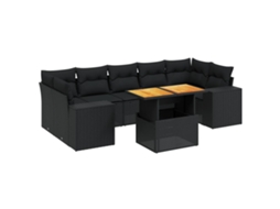 Conjunto de 8 Sofás de Jardim com Almofadões Vime Pe Preto MAISON EXCLUSIVE (8 pcs)